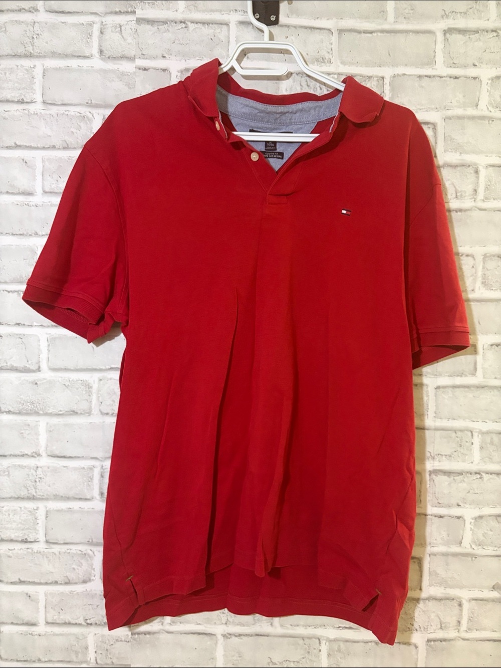 Tommy Hilfiger Red Men's Classic Polo with Small Flag Logo, XL